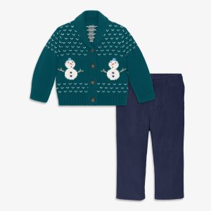 Baby fair isle shawl cardigan & corduroy pant set