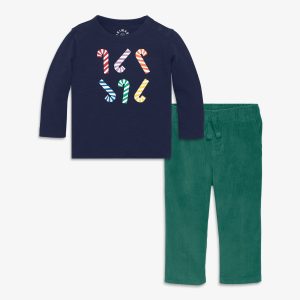 Baby rainbow candy cane tee & corduroy pant set