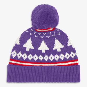 Kids knit beanie in fair isle trees