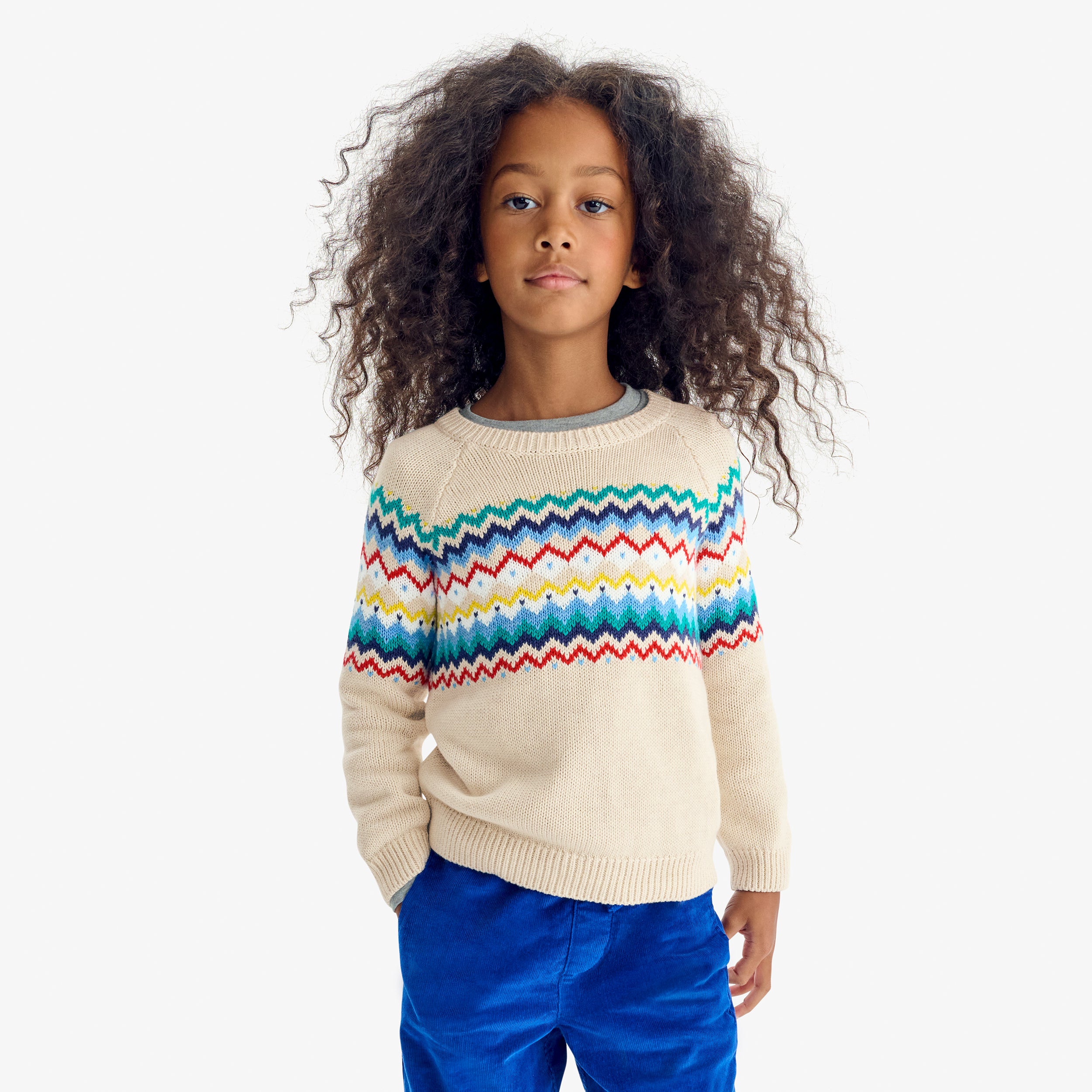 Kids sweater in rainbow fair isle